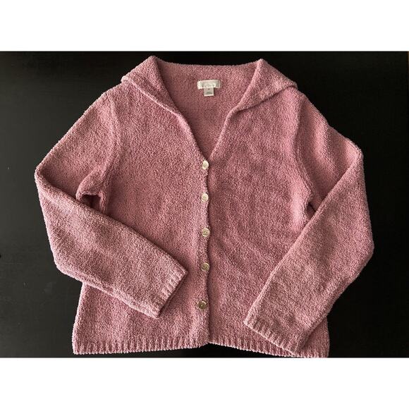 CHRISTOPHER & BANKS Pink Sherpa Button Down Sweater w/Sailor Style Collar sz M - Picture 1 of 6